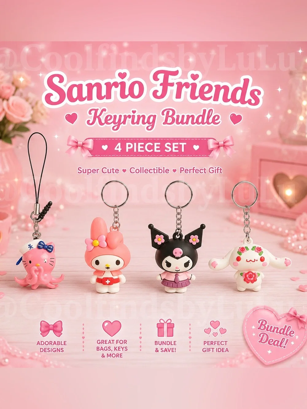 Sanrio Friends Keyring Bundle | 4-Piece Set 🎀